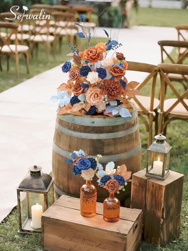 Burnt Orange & Navy Artificial Flowers (Athens Burnt Orange & Navy / 1 Box)