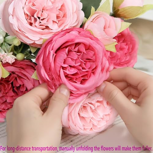 Pink Peonies Artificial Flowers 12 Bouquets (Rose Red + Pink)