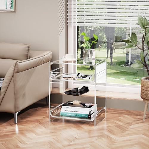 Acrylic End Table Record Player Table with Storage Shelf Clear Side Table Nightstand (Clear)