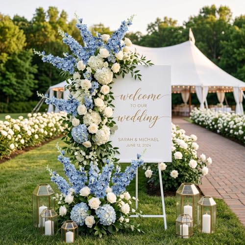 16Pcs Dusty Blue Delphinium Artificial Flower 33.5'' Tall Dusty Blue Flower (Gray Blue)