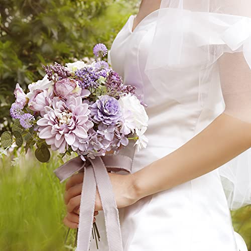 Artificial Flowers Combo for DIY Centerpieces Arrangements Wedding Bridal Bouquet Table Chair Candle Holder Baby Shower Cake Flower Home Decor (White&purple)
