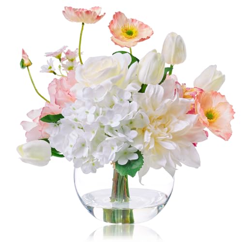 Artificial Flowers in Vase for Seasonal Decor (Mixed White)