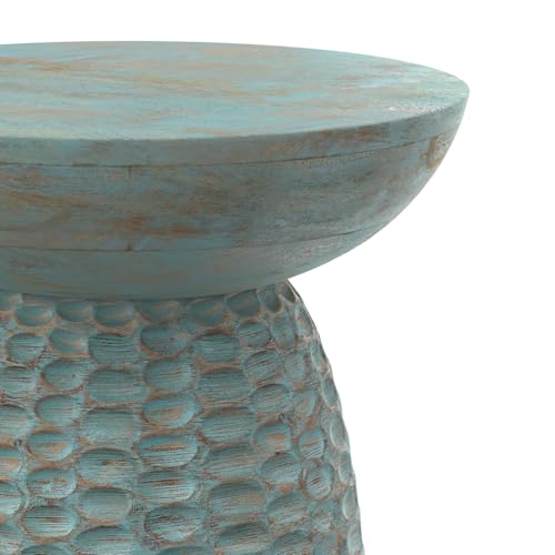 Boyd 16" Wide Solid Wood Round End Table in Teal Wash (Teal Wash / 16 inch)
