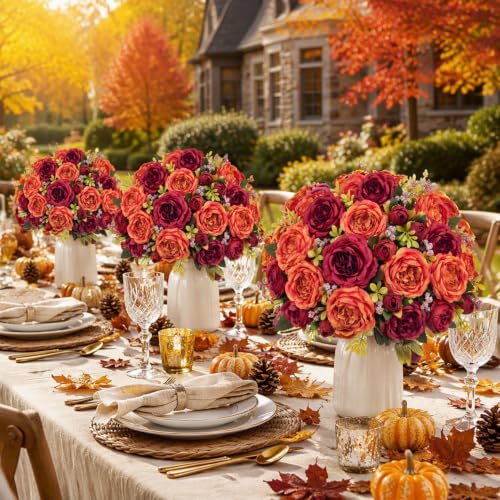 Fall Peonies Artificial Flowers 12 Bouquets (Autumn Colors)