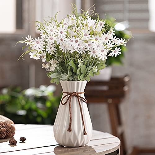 Artificial Flowers Wildflowers Silk Daisy Spring Fake Daisies Decoration Summer UV Resistant Colorful Mixed Bundles Faux Greenery Outdoor Plant Stem Filler for Home Decor Indoor Floral Arrangements (04-white)