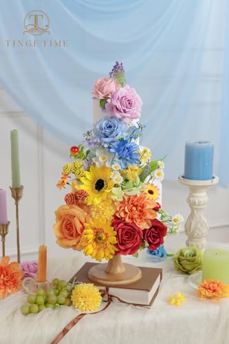 Rainbow Sunflower Artificial Flowers Box Combo Wedding Decor (Rainbow Colorful)