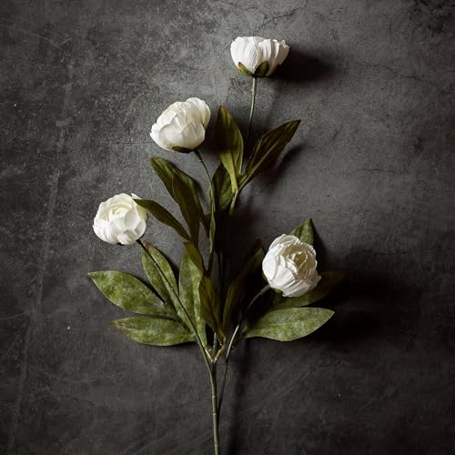 12 Pcs 27" Faux Silk Peony Artificial Flowers Stems for Vase (Cream)