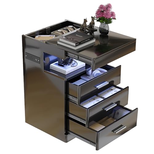 Led Nightstand with Hidden Space & Charging Station (Black)