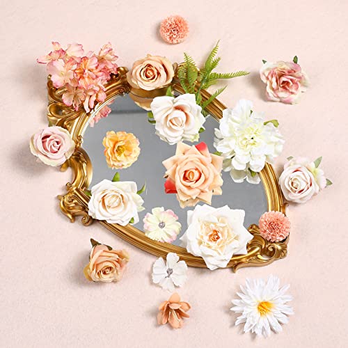 Artificial Flowers Rose 32pcs Silk Mix Peony Daisy Hydrangea Fake Flowers for DIY Wedding Bouquets Combo Centerpieces Arrangements Party Bridal Baby Shower Home Decorations (Champagne Powder)