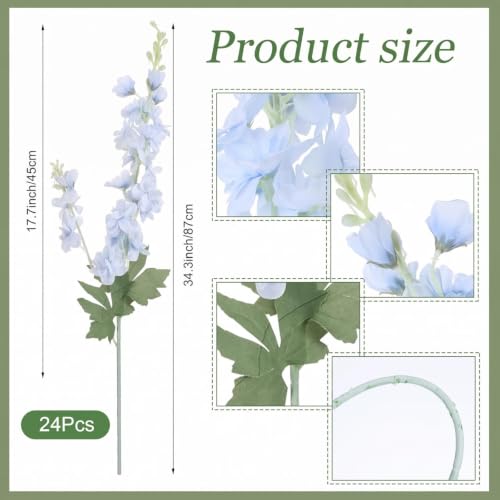 24 Pcs Blue Delphinium Artificial Flower Bulk (34.25" / Blue)