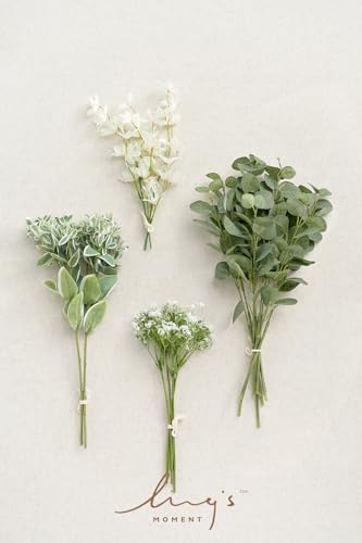 Artificial Faux Greenery Stems 15pcs Sage Green Fake Greenery (Grn-tender Green & Sage Green)