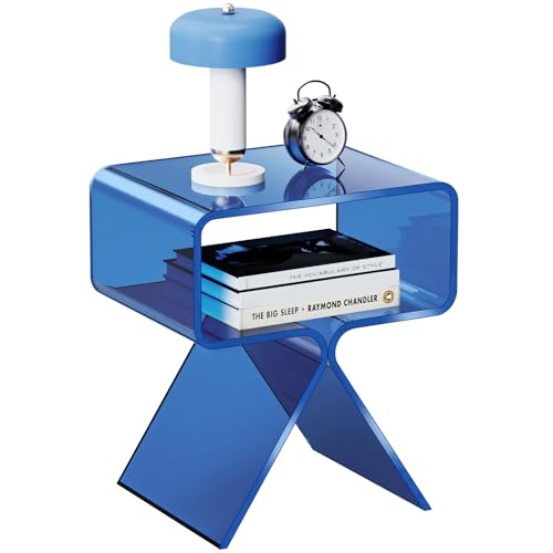 Acrylic Nightstand Bedside Side Table (Blue)
