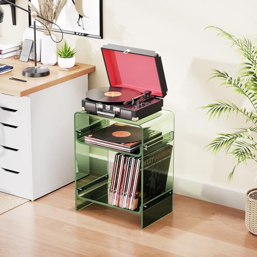 Acrylic Record Player Table with Storage Shelf (Green / Large)