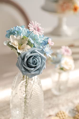 Artificial Flowers Combo Box Set Faux Flowers Bulk Flower Leaf with Stems Arrangements for DIY Wedding Bouquets Party Table Centerpieces Home Decorations Indoor Outdoor (Blue&pink)