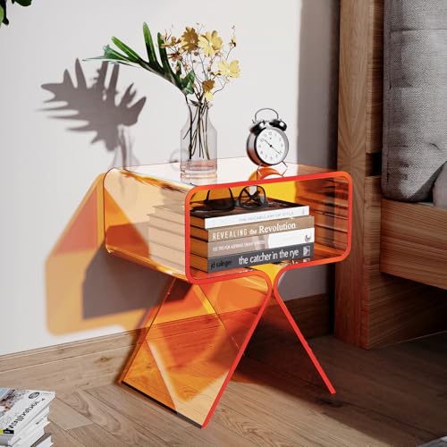 Acrylic Nightstand Bedside Side Table (Orange)