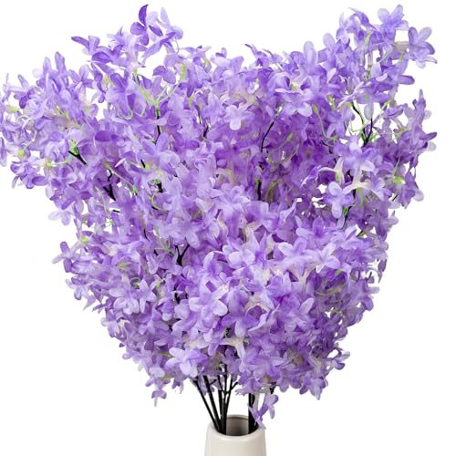 4PCS 38inch Lilac Artificial Flowers Purple Fake Delphinium Long Stem Silk Real Touch Flower Faux Lilac Floral Arrangement for Tall Vase Table Centerpieces Wedding Garden Home Decoration (38inch Purple / 4 Pcs)