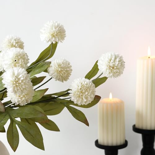 12 Pcs 27" Artificial Pompon Mum Silk Flower Stems for Vase (Cream)
