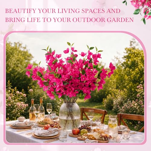 16 Pcs Fake Bougainvillea Bulk Silk Flower UV Resistant (Rose Red)