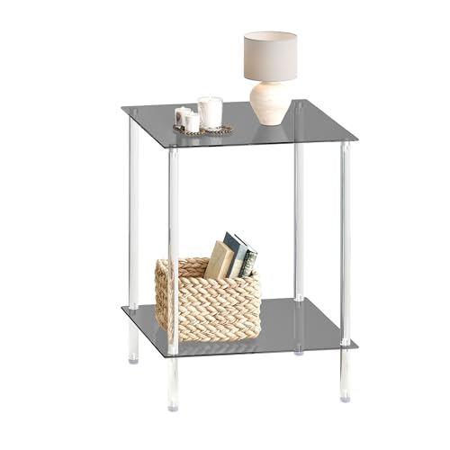 Tempered Glass Side Table (Black / 2 tier Normal)