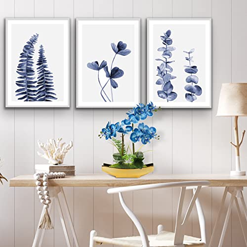 Orchids Artificial Flowers 15" Blue Phalaenopsis Faux Orchid with Gold Pots Fake Orchid Fake Plant for Home Office Bedroom Christmas Table Wedding Party Decor (Blue#3)