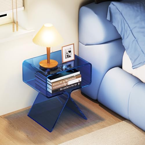 Acrylic Nightstand Bedside Side Table (Blue)