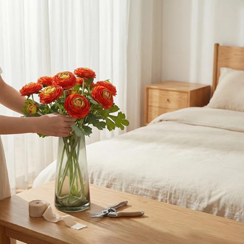 Artificial Ranunculus Flowers with Real Touch Stem (Orange / 6)