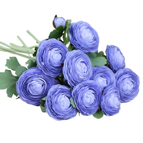 Artificial Ranunculus Flowers with Real Touch Stem (Blue / 10)