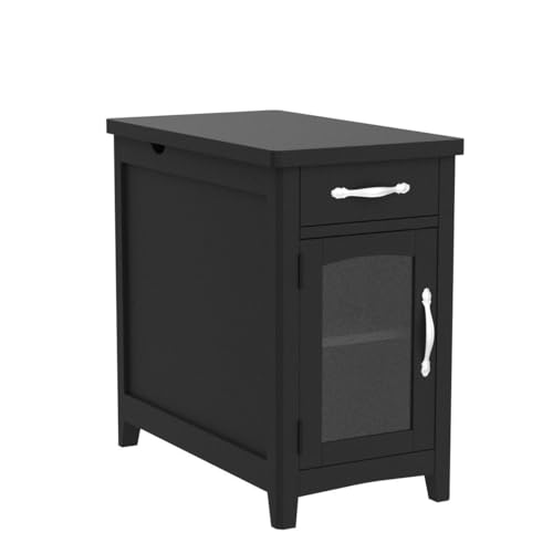End Table with Charging Station (Black / Glass Door)