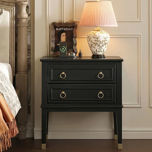 27.6 Inch Tall Nightstand with Charging Station (Black)