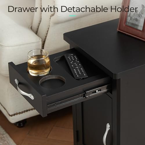 Charging End Table with USB Ports (Black / Wood Door)
