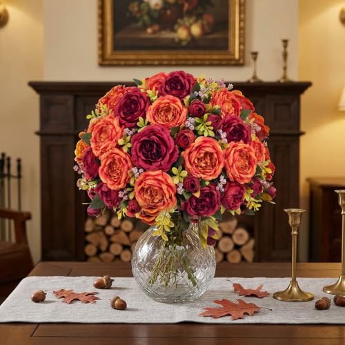 Fall Peonies Artificial Flowers 12 Bouquets (Autumn Colors)
