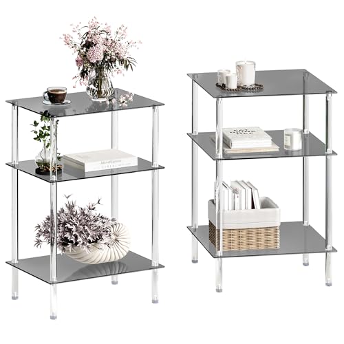 3 Tier Tempered Glass Side Tables (Black / 3 tier High)