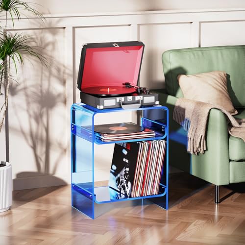 Acrylic Record Player Table with Storage Shelf (Blue / Large)
