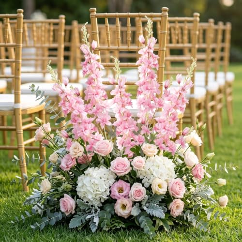 16Pcs Pink Delphinium Artificial Flower 33.5'' Long Stem Silk Pink Flowers (Pink)