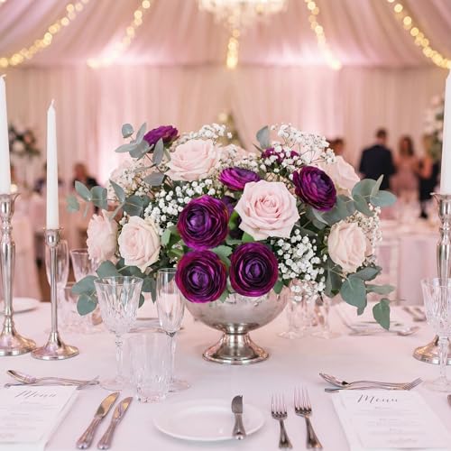 Artificial Ranunculus Flowers with Real Touch Stem (Purple / 6)