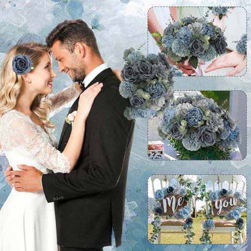 98pcs Artificial Flowers with Stems (Dusty Blue)
