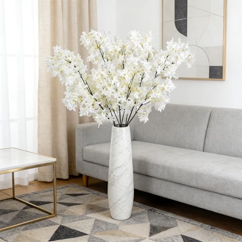 4PCS 38inch Lilac Artificial Flowers White Fake Delphinium Long Stem Silk Real Touch Flower Faux Lilac Floral Arrangement for Tall Vase Table Centerpieces Wedding Garden Home Decoration (38inch White / 4 Pcs)