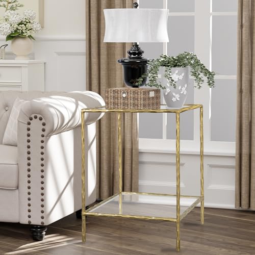 Hand Forged Side Table 2 Tier (Gold / Square)