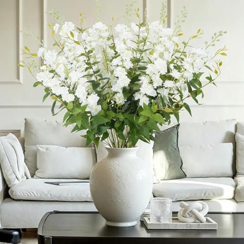 20PCS 33.5" White Artificial Delphinium Flowers with Clematis Greenery