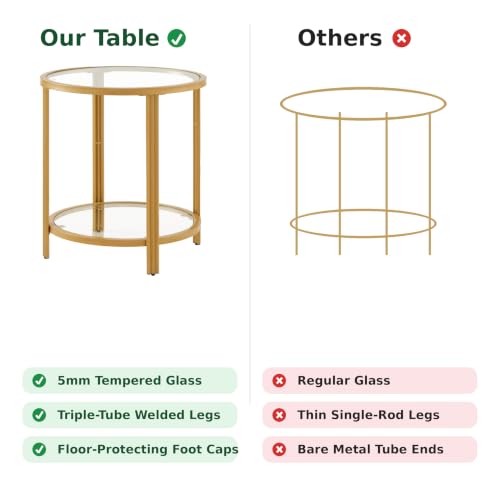 Modern Round Glass Top End Table (Gold)