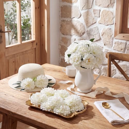 100pcs White Artificial Dahlia Flowers with Stems (Milky White)