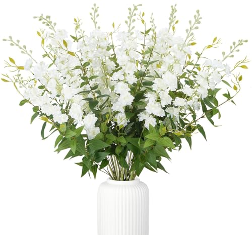 20PCS 33.5" White Artificial Delphinium Flowers with Clematis Greenery