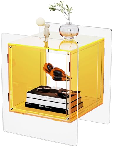 Acrylic Nightstand Colorful Bedside Table with Open Storage Shelf (Yellow)