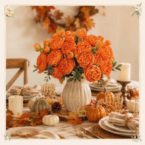 24 Bundles Artificial Peonies Flowers (Orange)