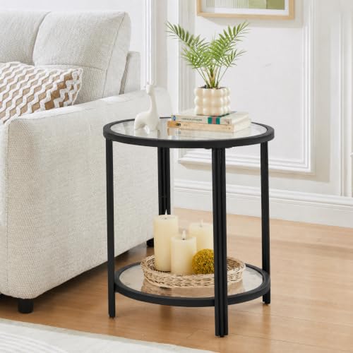 Modern Round Glass Top End Table (Black)