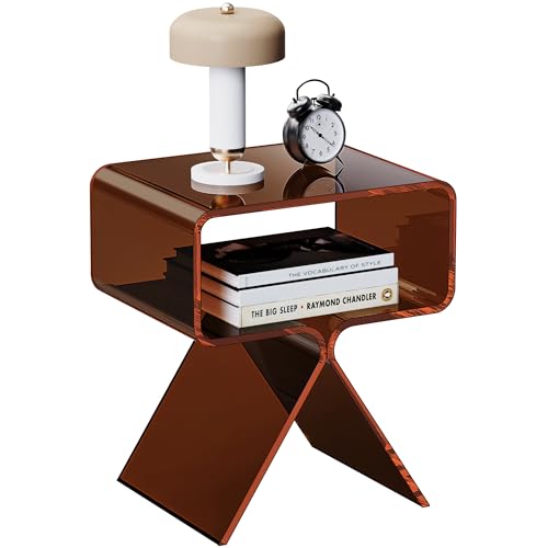 Acrylic Nightstand Bedside Side Table (Dark Brown)