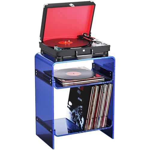 Acrylic Record Player Table with Storage Shelf (Dark Blue / Large)