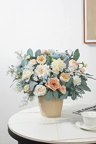 Artificial Flowers Box Set DIY Bouquets Centerpieces Faux Flowers Combo for Wedding Flowers with Leaves and Stems Floral Arrangements Bridal Baby Shower Home Decor (Milk White)