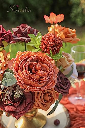 Artificial Fall Flowers Burgundy Orange Silk Flowers for Wedding (Aria Orange Burgundy / 2 Boxes)