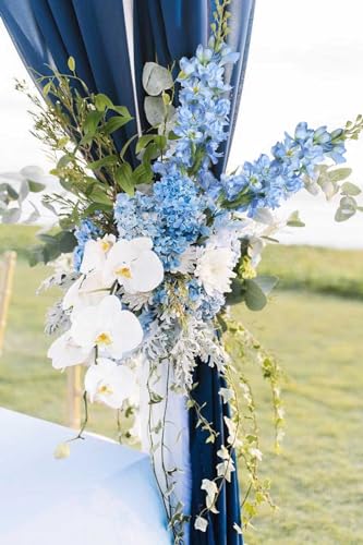 8PCS Blue Delphinium Artificial Flowers 29.5" Combo Clematis Greenery 23.6" Long Stem Flowers for Tall Vase Larkspur Silk Flowers Floral Arrangements Table Party Home Decor (Blue)